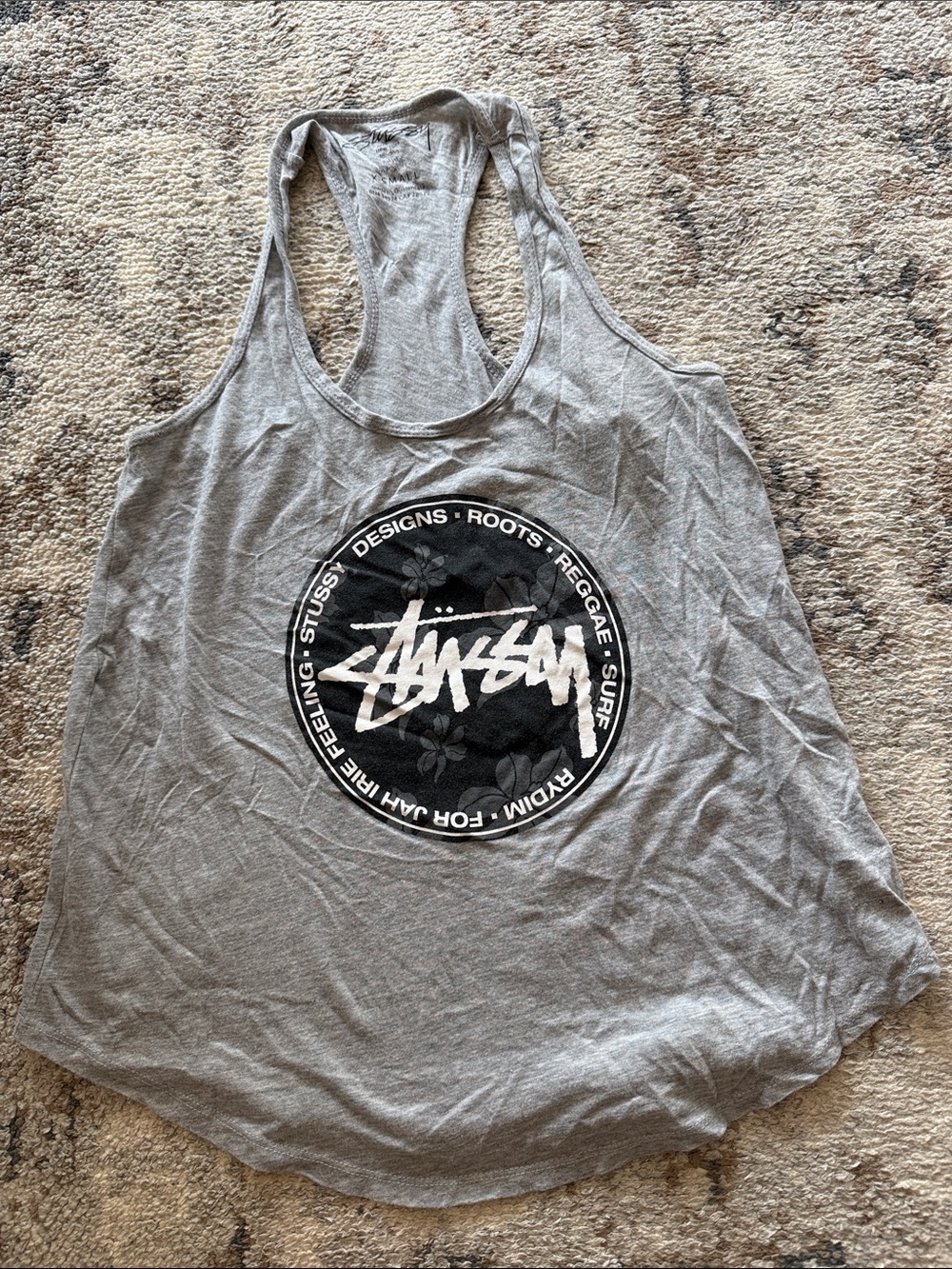 Stussy Gray Racerback Tank with Black & White Logo